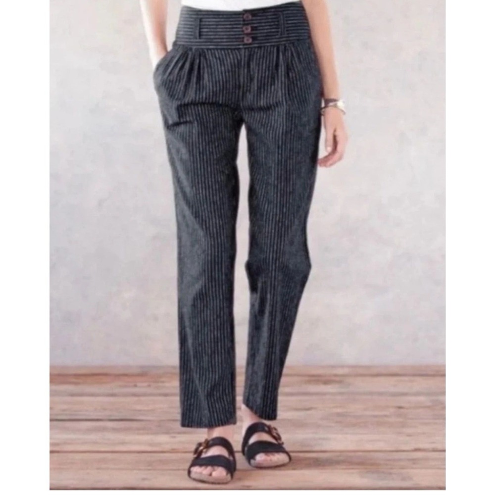 Sundance Womens Amelia Linen Blend Pinstripe Black Trouser Pants 8 Womens